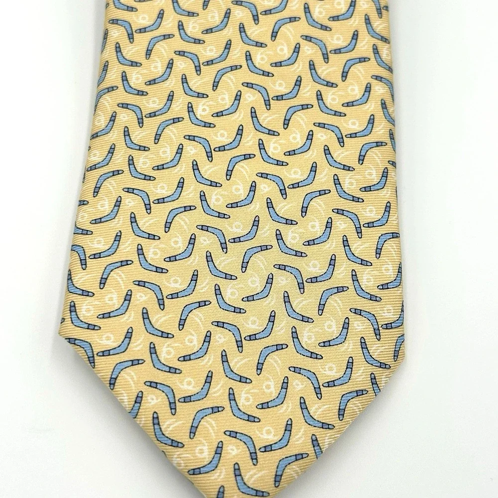 Tailor Byrd Skinny 100% Silk Men's‎ Neck Tie Yellow Blue Boomerangs 2.75W 60L